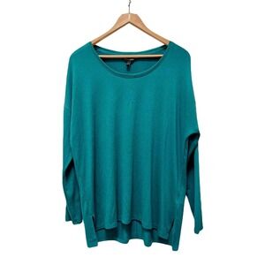 Banana Republic Teal Green Relaxed Fit Long Sleeve Split Hem‎ Sweater Top L